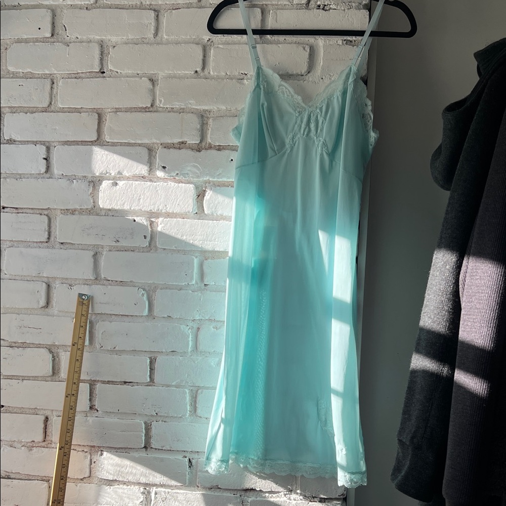 Vintage Light Aqua Lace-Trim Slip Dress